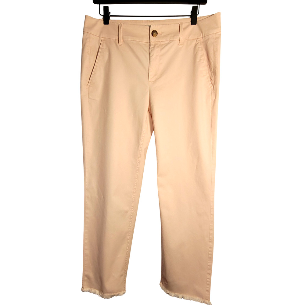 LOFT Outlet Girlfriend Chino Peach-Pink Stretch Denim Ankle Pants Raw Hem Size 8